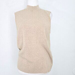Marled Tan Beige High Neck Ribbed Knit Sleeveless Sweater Top Women Size XL